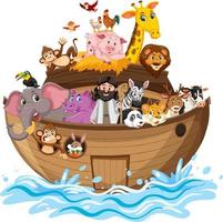 de ark van Noach met dieren op watergolf die op witte achtergrond wordt geïsoleerd vector
