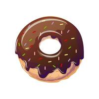 chocola donut in tekenfilm stijl. vector illustratie voor poster, banier, website, advertentie. vector illustratie met kleurrijk zoet nagerecht.