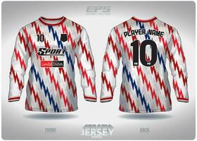 eps Jersey sport- overhemd vector.wit rood blauw in elkaar grijpende bliksem golvend patroon ontwerp, illustratie, textiel achtergrond voor ronde nek sport- overhemd lang mouwen vector