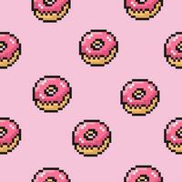 pixel donut naadloos patroon, vintage, 8 beetje, jaren 80, 90s spellen, computer speelhal spel stijl, vector patroon voor textiel, t-shirts, verpakking, telefoon geval en meer