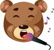 schattig bruin beer het zingen karaoke, illustratie, vector Aan wit achtergrond.