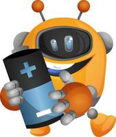 robot Holding de accu illustratie vector Aan wit achtergrond