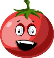 rood tomaat dat looks heel gelukkig illustratie vector Aan wit achtergrond