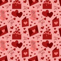 naadloos patroon met envelop en bericht met hart vorm geven aan, lippenstift kusjes en uitdrukking ik verzonden u mijn liefde. vlak vector illustratie voor Valentijnsdag dag, bruiloft
