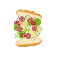 levitatie baguette belegd broodje vector illustratie logo