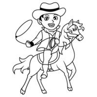 schattig cowboy rijden een paard vector