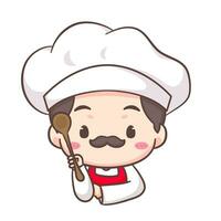 schattig chef logo mascotte tekenfilm karakter. mensen professioneel concept ontwerp. chibi vlak vector illustratie. geïsoleerd wit achtergrond.