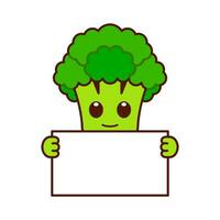 schattig broccoli karakter Holding een blanco teken vector
