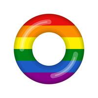 opblaasbaar zwemmen ring op zoek Leuk vinden lgbt vlag geïsoleerd Aan wit achtergrond, rubber vlotter zwembad redder in nood ring, boei kinderen strand zomer zee water thema. vector illustratie icoon.