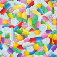 medisch naadloos patroon met kleur pillen, tablets en capsules. farmacologie met geneesmiddelen. geneeskunde achtergrond illustratie van geneesmiddel verdovende middelen voor ontwerp. vector