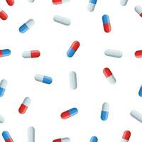medisch naadloos patroon met kleur pillen, tablets en capsules. farmacologie met geneesmiddelen. geneeskunde achtergrond illustratie van geneesmiddel verdovende middelen voor ontwerp. vector
