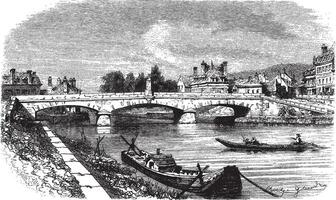 clamecy brug in nièvre, Frankrijk, wijnoogst gravure vector