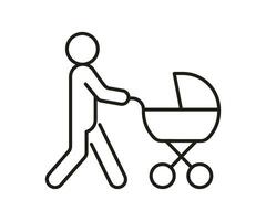 persoon wandelen met baby wandelwagen, lijn icoon set. pasgeboren in koets. moederschap. vector illustratie