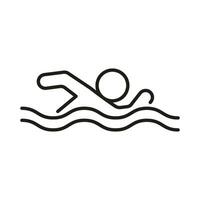 zwemmen in water, lijn icoon. zwemmer in zwembad, rivier, meer, zee, oceaan vector schets illustratie