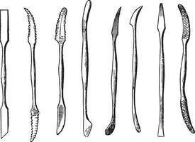 gereedschap voor reparaties, ijzer beitels, wijnoogst gravure. vector