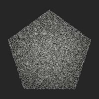 retro stijl vector element, wit Pentagon Aan donker achtergrond met luidruchtig zand grunge textuur. tekening in de stijl van halftoon, stipplisme