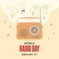 gelukkig wereld radio dag februari 13e met radio illustratie Aan geïsoleerd achtergrond vector