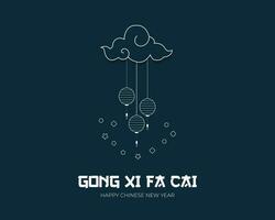 gelukkig Chinese nieuw jaar gong xi fa cai lijn kunst stijl groet sjabloon vector
