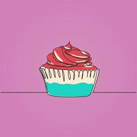 cupcake een doorlopende lijntekening vectorillustratie met kleuren. vector