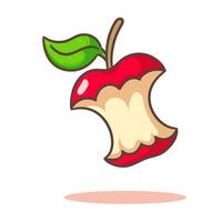 schattig rood appel overgebleven kern tekenfilm. hand- getrokken fruit concept icoon ontwerp. geïsoleerd wit achtergrond. vlak vector illustratie.