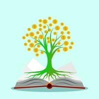Open een boek en geld boom.de concept van maken geld van boeken.vector illustratie vector