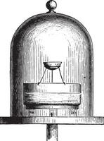 houder of vacuüm, vaas met zwavelzuur zuur, lichtgewicht capsule, wijnoogst gravure. vector