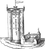 solidor toren, wijnoogst gravure. vector