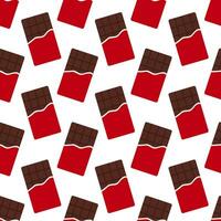 naadloos patroon met rood verpakking chocola bars. tekenfilm stijl. vector vlak achtergrond.