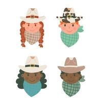 Internationale cowboy en cowboy vrouw avatars, portret vector