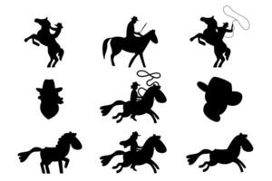 een reeks van silhouetten van een cowboy Aan een paard. wild west vector