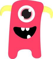 schattig glimlachen roze eenogig monster met geel hoorns vector illustratie Aan wit achtergrond