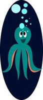 blauw gelukkig Octopus binnen diep blauw elipse vector illustratie Aan wit achtergrond