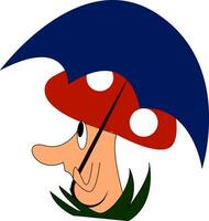 tekenfilm paddestoel met diep blauw paraplu vector illustratie Aan wit achtergrond