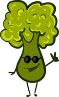 gelukkig groen broccoli met zonnebril vector illustratie Aan wit achtergrond