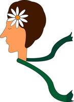 profiel van een meisje met een groen sjaal en een bloem in haar haar- vector illustratie Aan wit achtergrond