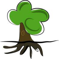 clip art van een groot boom met groen bladeren en verankerd wortels vector kleur tekening of illustratie