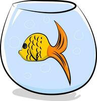 een klein ronde aquarium met een geel vis zwemmen in het vector kleur tekening of illustratie