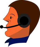gezicht van een operator met zijn hoofdtelefoons en draagt een hoge kraag halsband overhemd vector kleur tekening of illustratie
