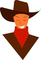 een gelukkig cowboy gekleed in traditioneel hoed en rood halsdoek vector kleur tekening of illustratie