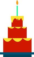 een mooi drielaags verjaardag taart met brandend kaars vector kleur tekening of illustratie