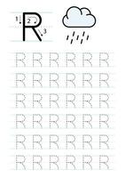 afdrukbare brief r alfabet traceren werkblad vector