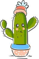 een groen cactus fabriek emoji met een bloem Bij haar top biedt extra stijl naar de sfeer vector kleur tekening of illustratie