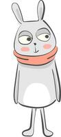een grijs haas staand alleen met een warm roze nek sjaal vector kleur tekening of illustratie