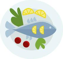 voedsel schotel met geheel vis en groenten vector of kleur illustratie