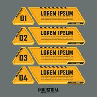 industrieel infographic sjabloon met 4 opties of stappen, waarschuwing etiket teken, lager derde banier Sjablonen. vector