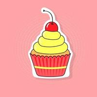 pop-art stijl cupcake met een kers op de halftone achtergrond. vector