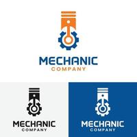 versnelling en zuiger voor mechanische logo-ontwerpsjabloon vector