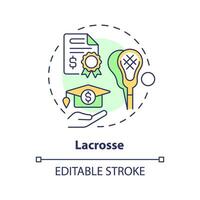 2d bewerkbare lacrosse dun lijn icoon concept, geïsoleerd vector, veelkleurig illustratie vertegenwoordigen atletisch studiebeurs. vector