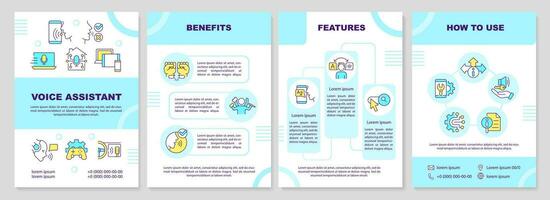 2d stem assistent blauw brochure sjabloon, brochure ontwerp met dun lijn pictogrammen, 4 vector lay-outs.