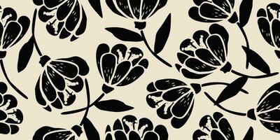 bloem naadloos achtergrond. minimalistisch abstract bloemen patroon. modern afdrukken in zwart en wit achtergrond. ideaal voor textiel ontwerp, behang, dekt, kaarten, uitnodigingen en affiches. vector